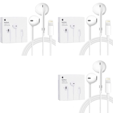 3 אוזניות ‏מקוריות חוטיות Apple EarPods with Lightning